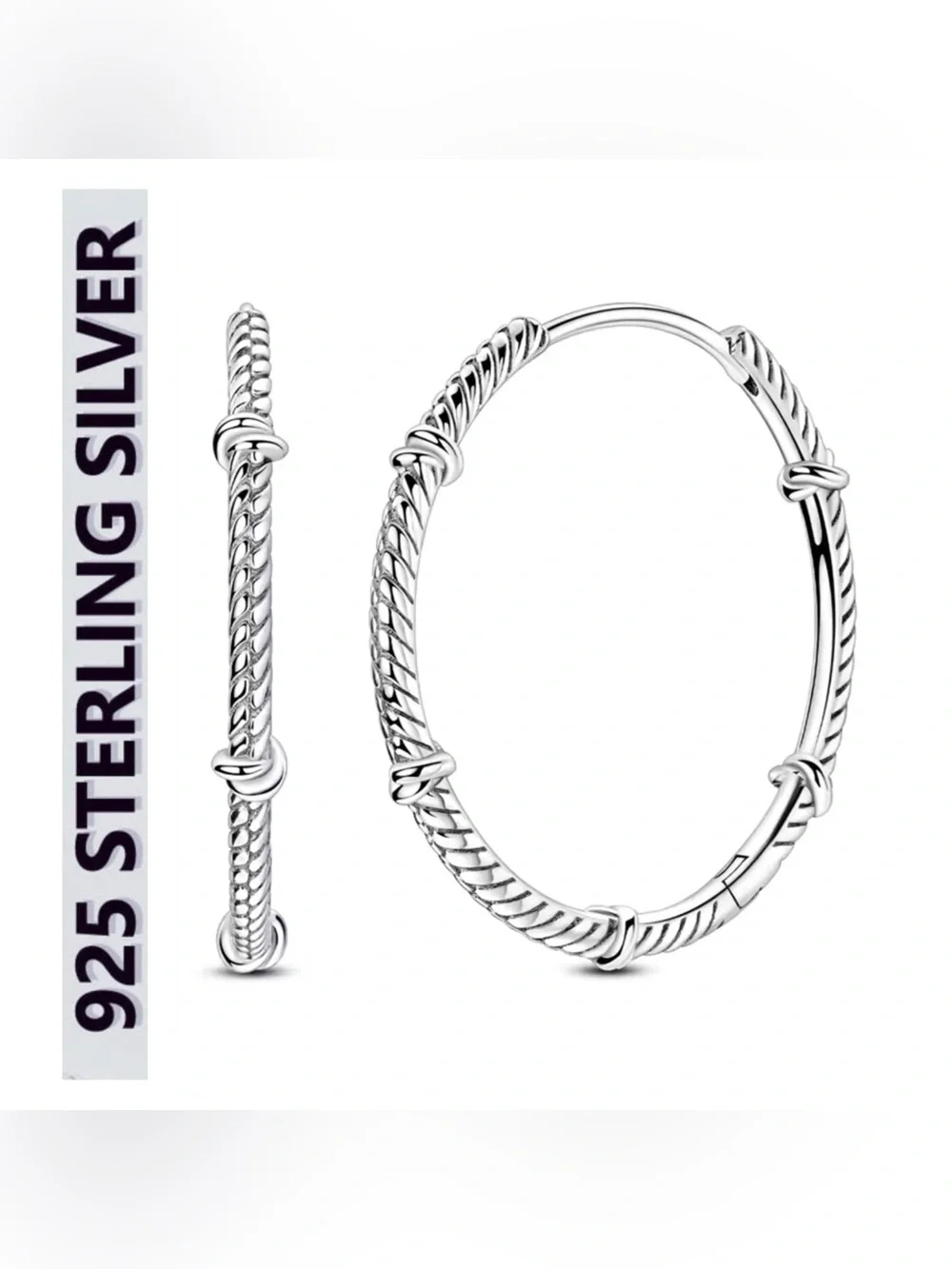 🌟🌟 S925 Sterling Silver Twisted Rope Hoop Earrings